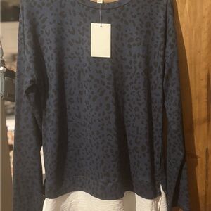 Leopard Print Long Sleeve Blouse - Blue